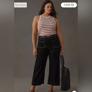 Maeve Anthropologie Women’s Colette Crop Wide Leg Pants Black Pockets 16W